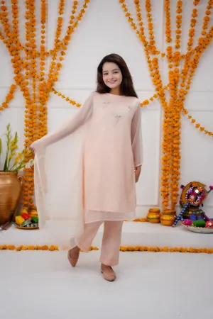 Powder Pink Perfection -  Kids One-Side Poncho Dress