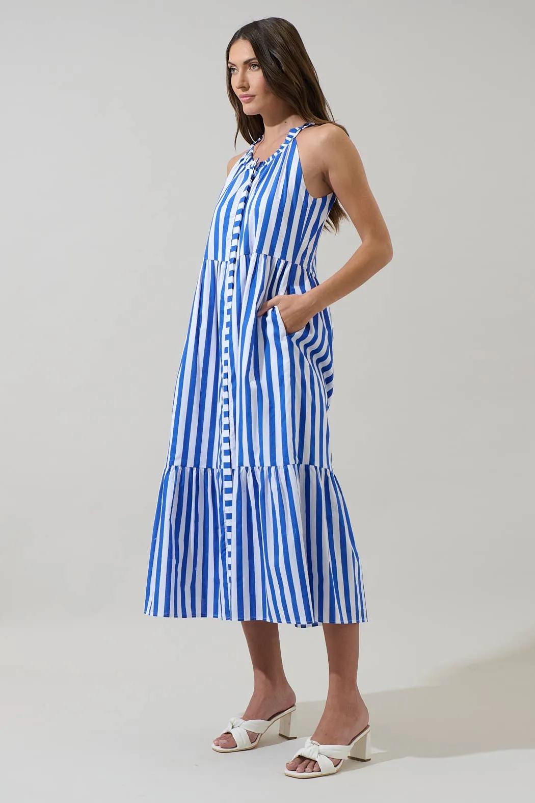 *PREORDER* Bey Stripe Zelie Sleeveless Midi Dress: Blue & White