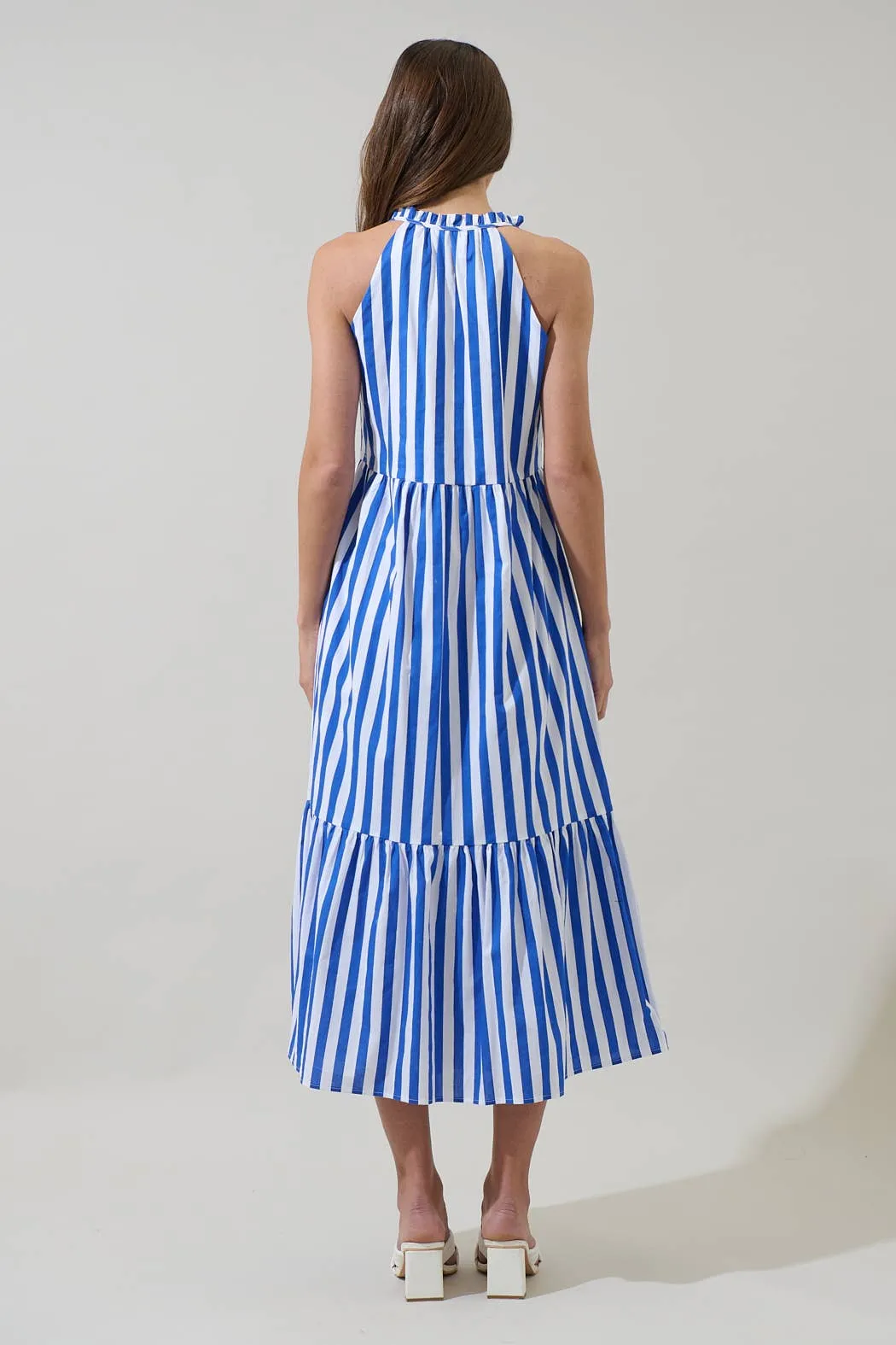 *PREORDER* Bey Stripe Zelie Sleeveless Midi Dress: Blue & White