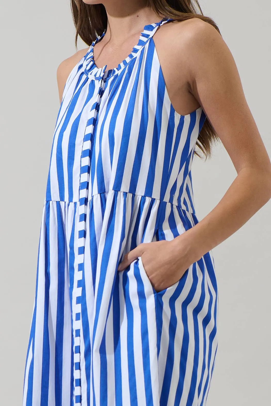 *PREORDER* Bey Stripe Zelie Sleeveless Midi Dress: Blue & White