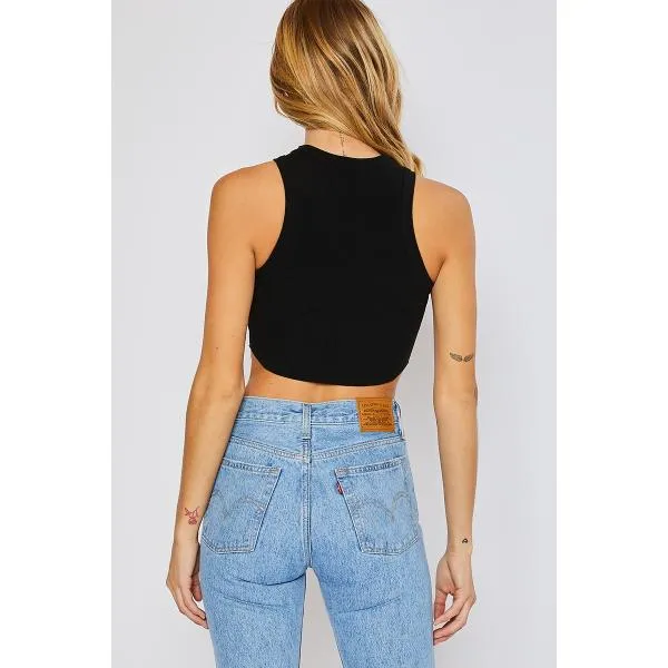 Pretty Garbage Racerback Crop Top - Black -