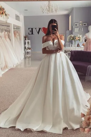 Princess Simple Bridal Dresses with Off-the-shoulder Neckline