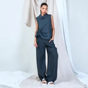Pure Linen Wide-Leg Pants Dark Grey
