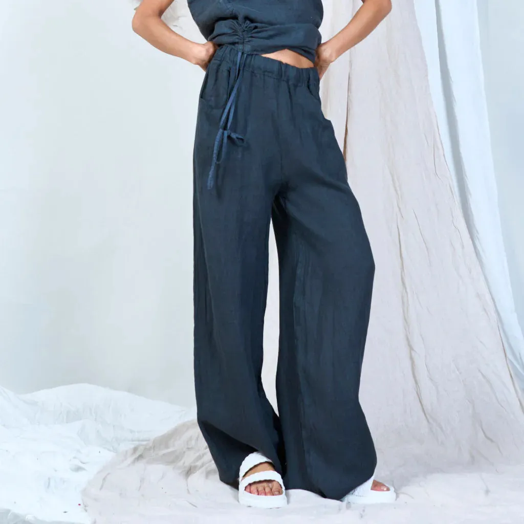 Pure Linen Wide-Leg Pants Dark Grey