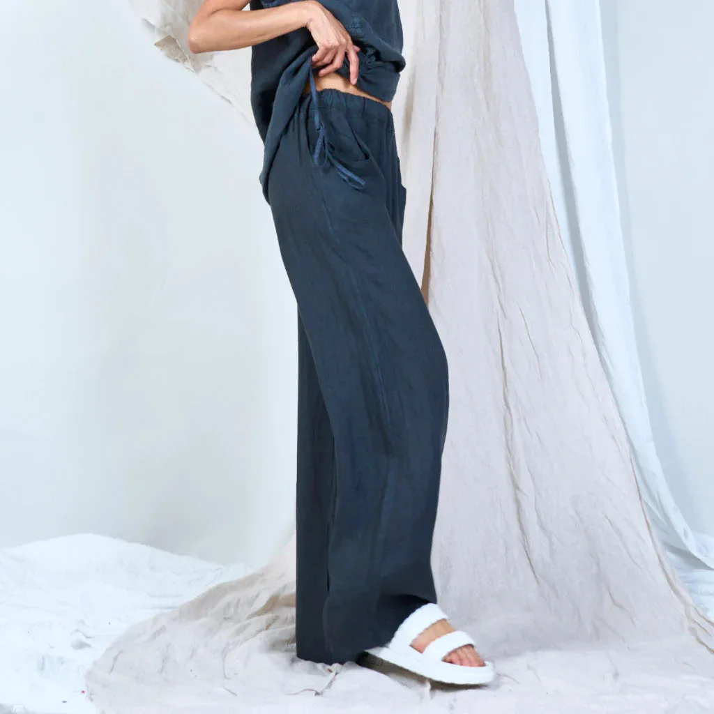 Pure Linen Wide-Leg Pants Dark Grey