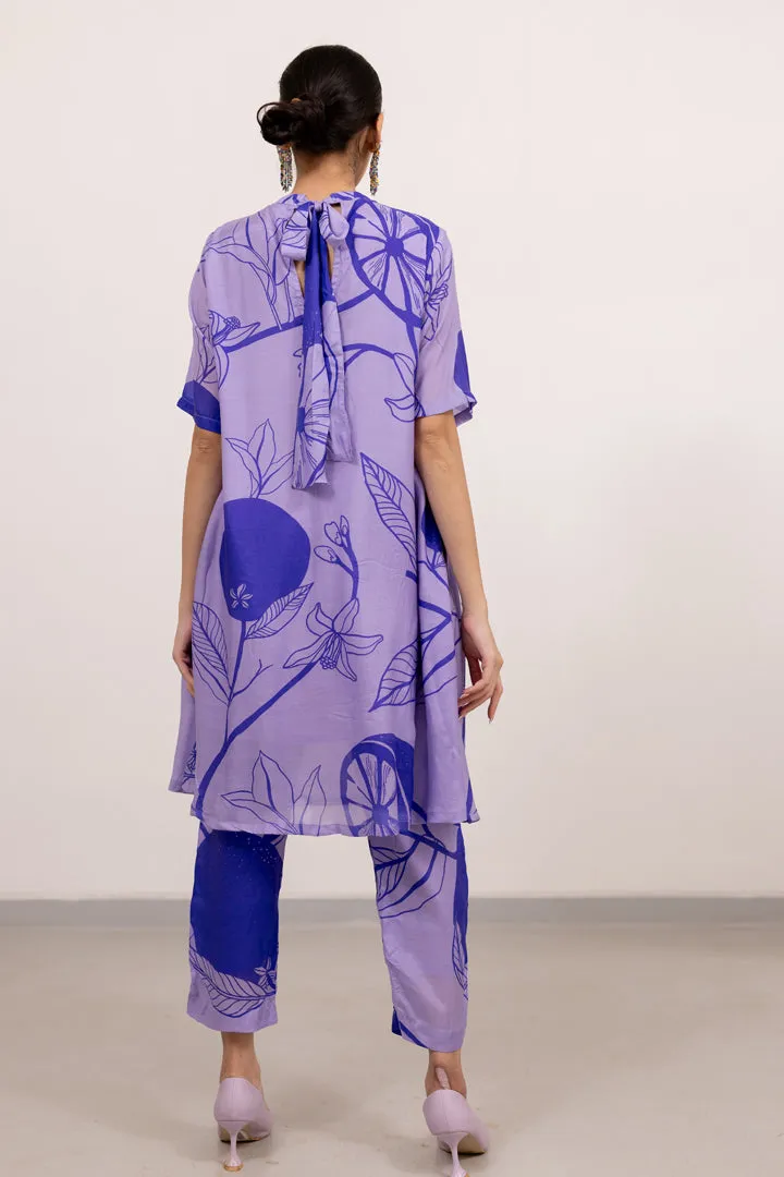 Purple lily Printed Dress Set