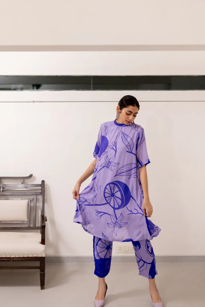 Purple lily Printed Dress Set