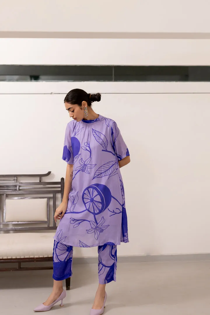 Purple lily Printed Dress Set