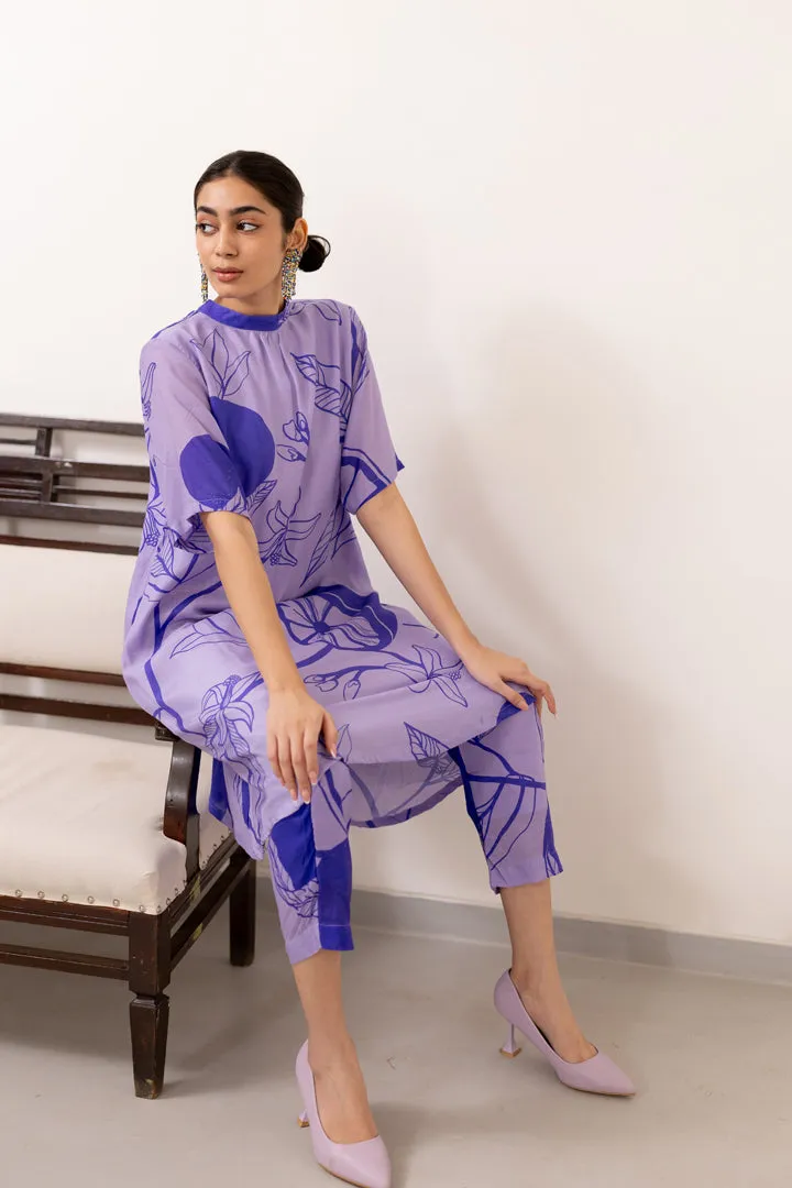 Purple lily Printed Dress Set