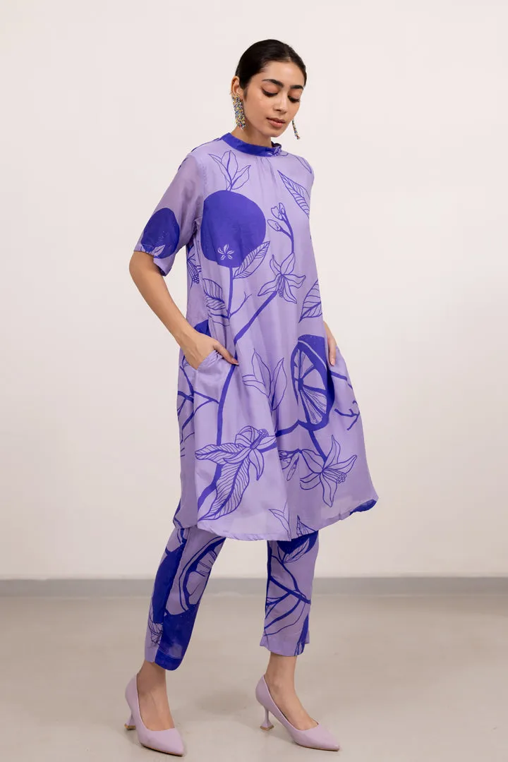 Purple lily Printed Dress Set