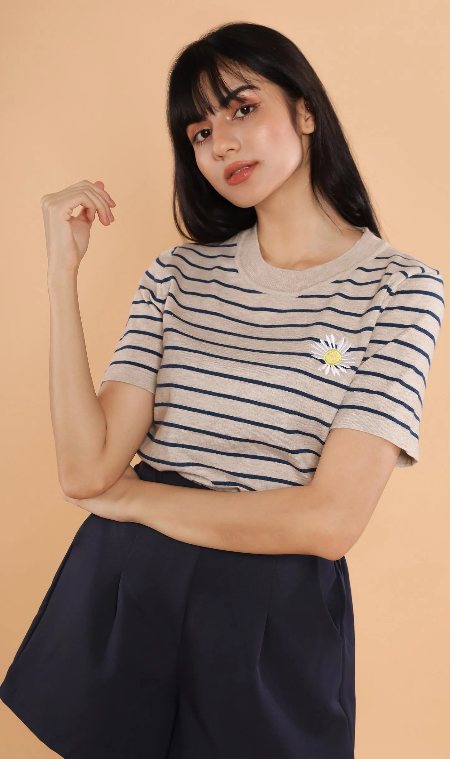 RANYA Striped Tee (Grey)