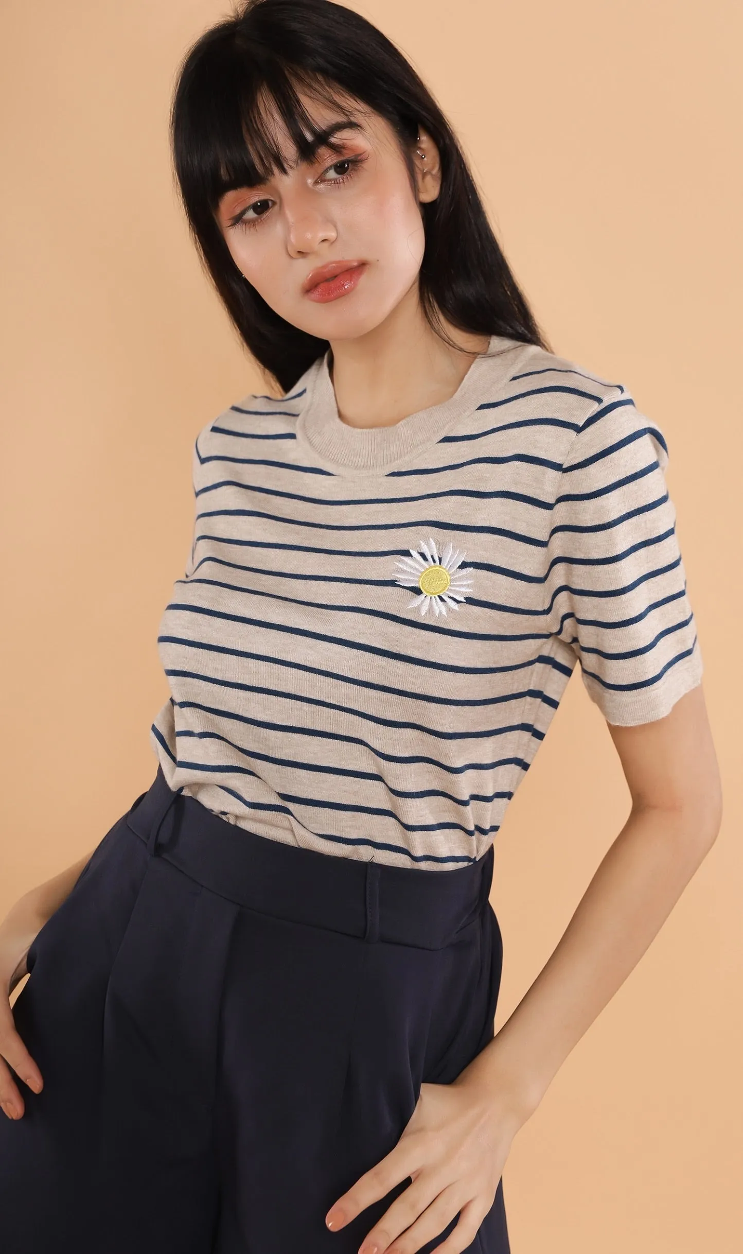 RANYA Striped Tee (Grey)