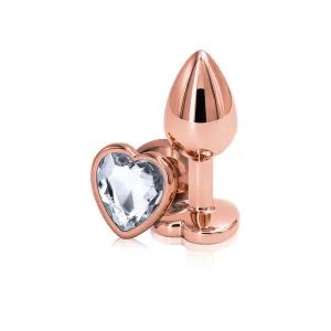 Rear Assets Rose Gold and Clear Gemstone Heart Anal Plug - Medium