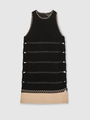 Reiss Atelier Cotton Whipstitch Mini Dress in Black