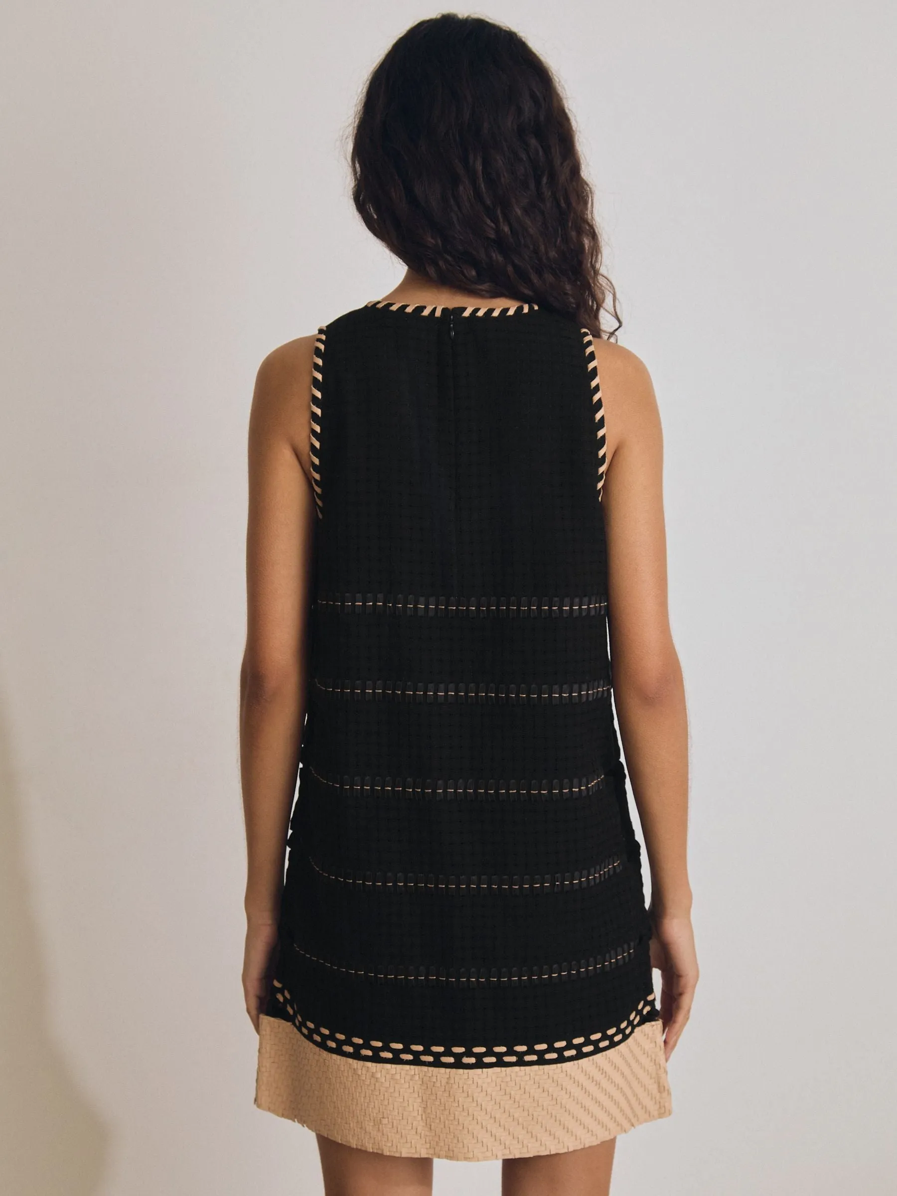 Reiss Atelier Cotton Whipstitch Mini Dress in Black