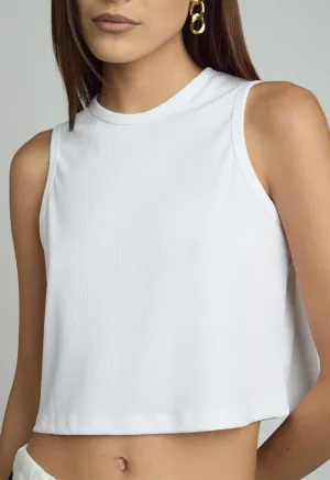 Ribbed Cropped Tank in White