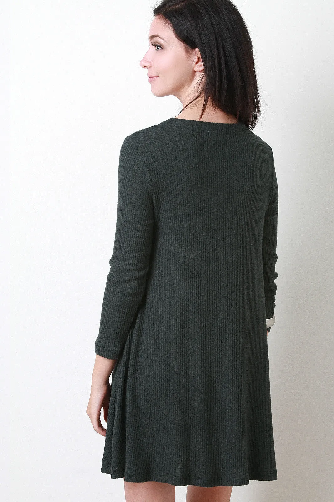 Ribbed Knit Long Sleeve Shift Dress