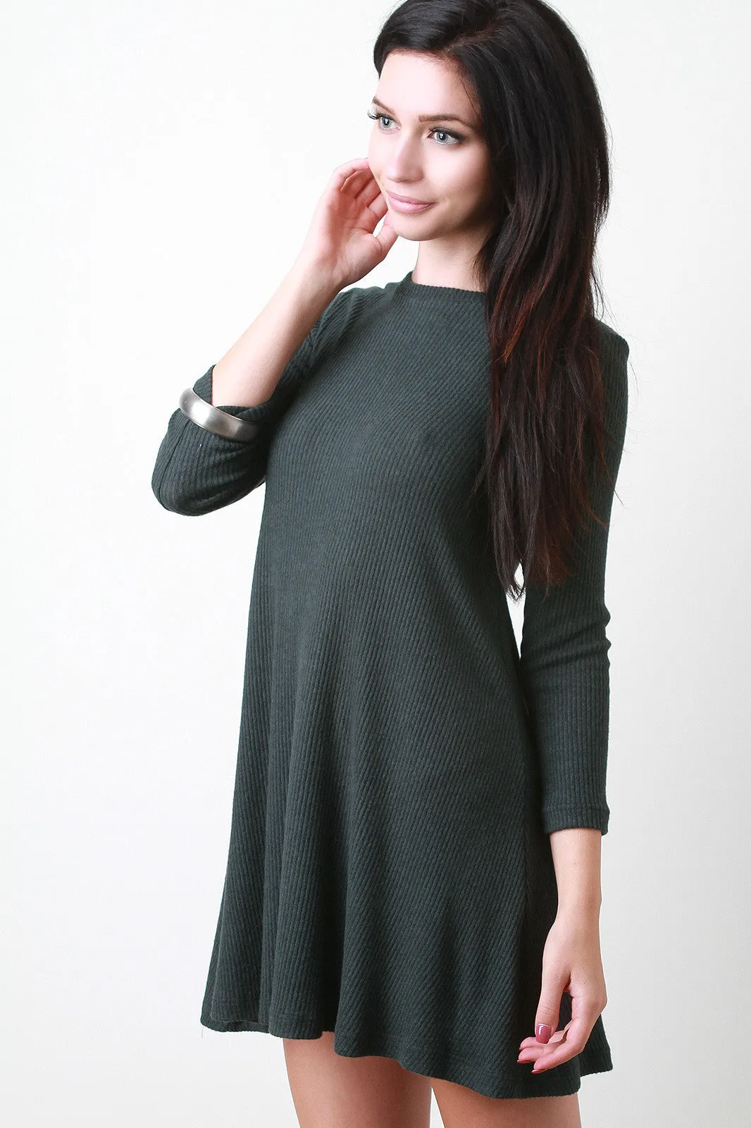 Ribbed Knit Long Sleeve Shift Dress