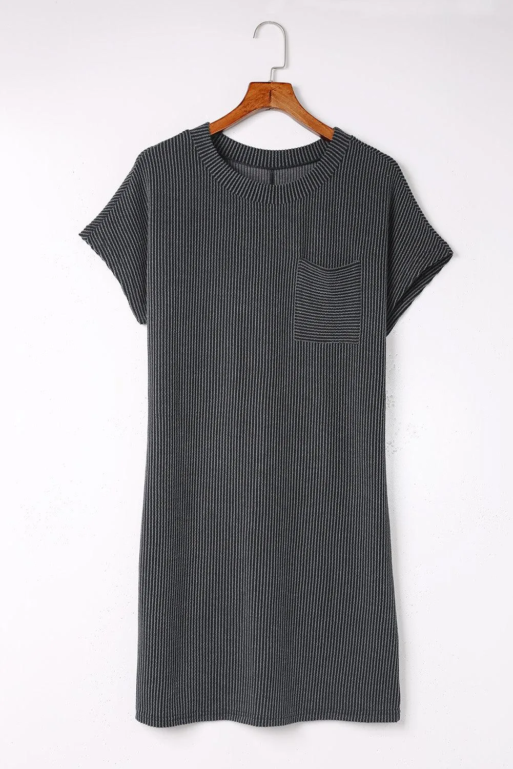 Ribbed Knit Shift Dress with Stripes