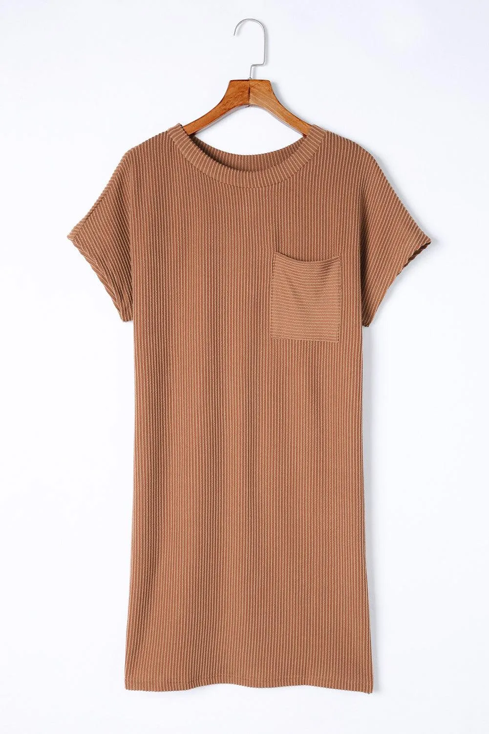 Ribbed Knit Shift Dress with Stripes