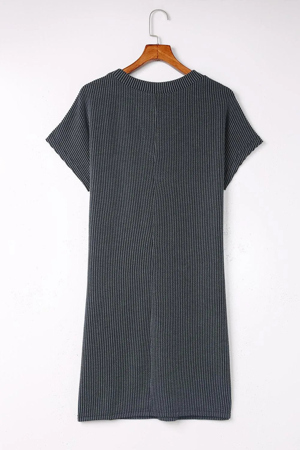 Ribbed Knit Shift Dress with Stripes