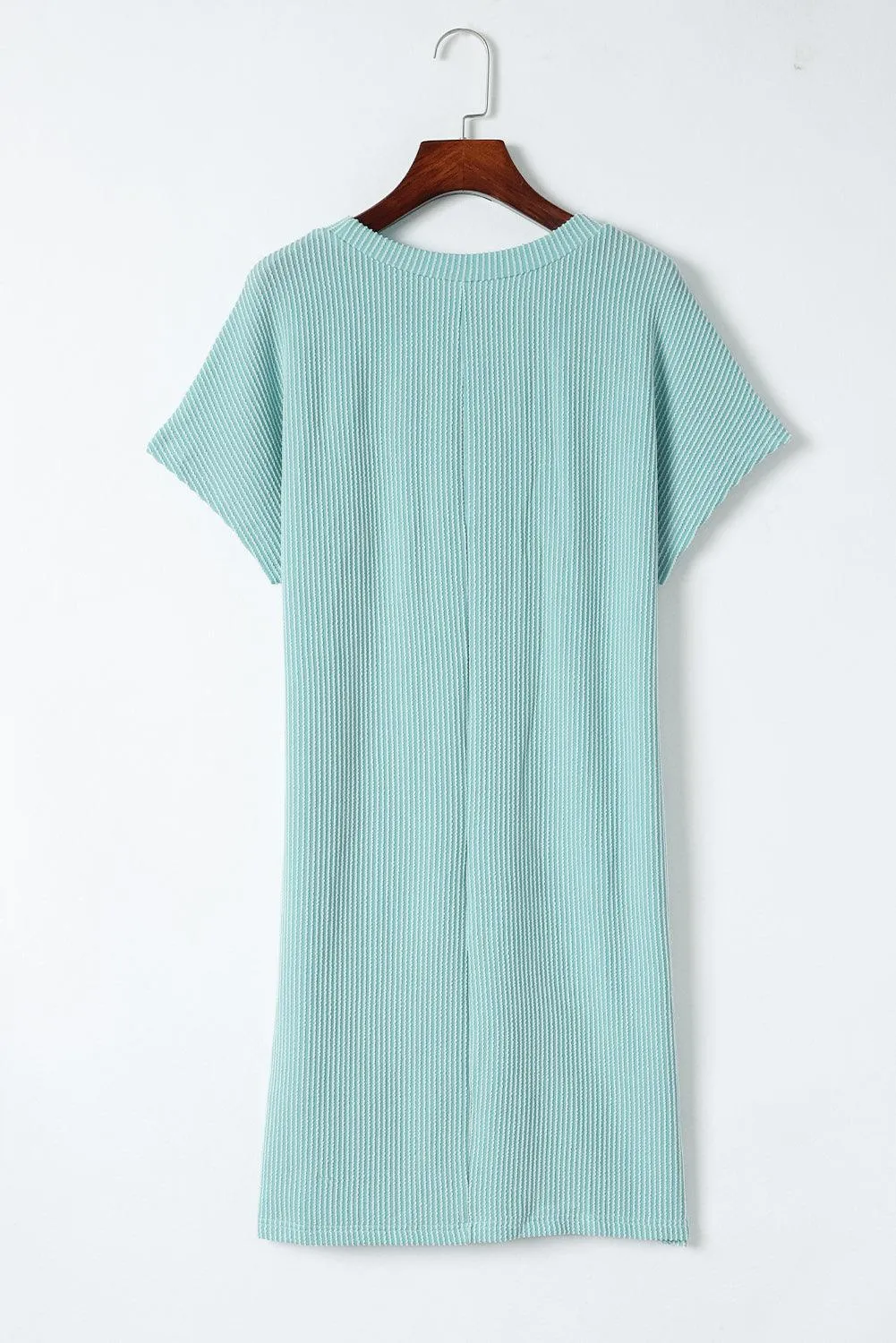 Ribbed Knit Shift Dress with Stripes