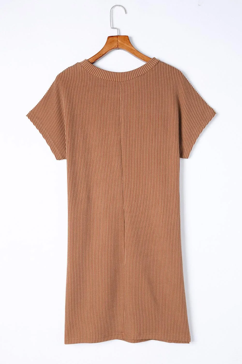 Ribbed Knit Shift Dress with Stripes