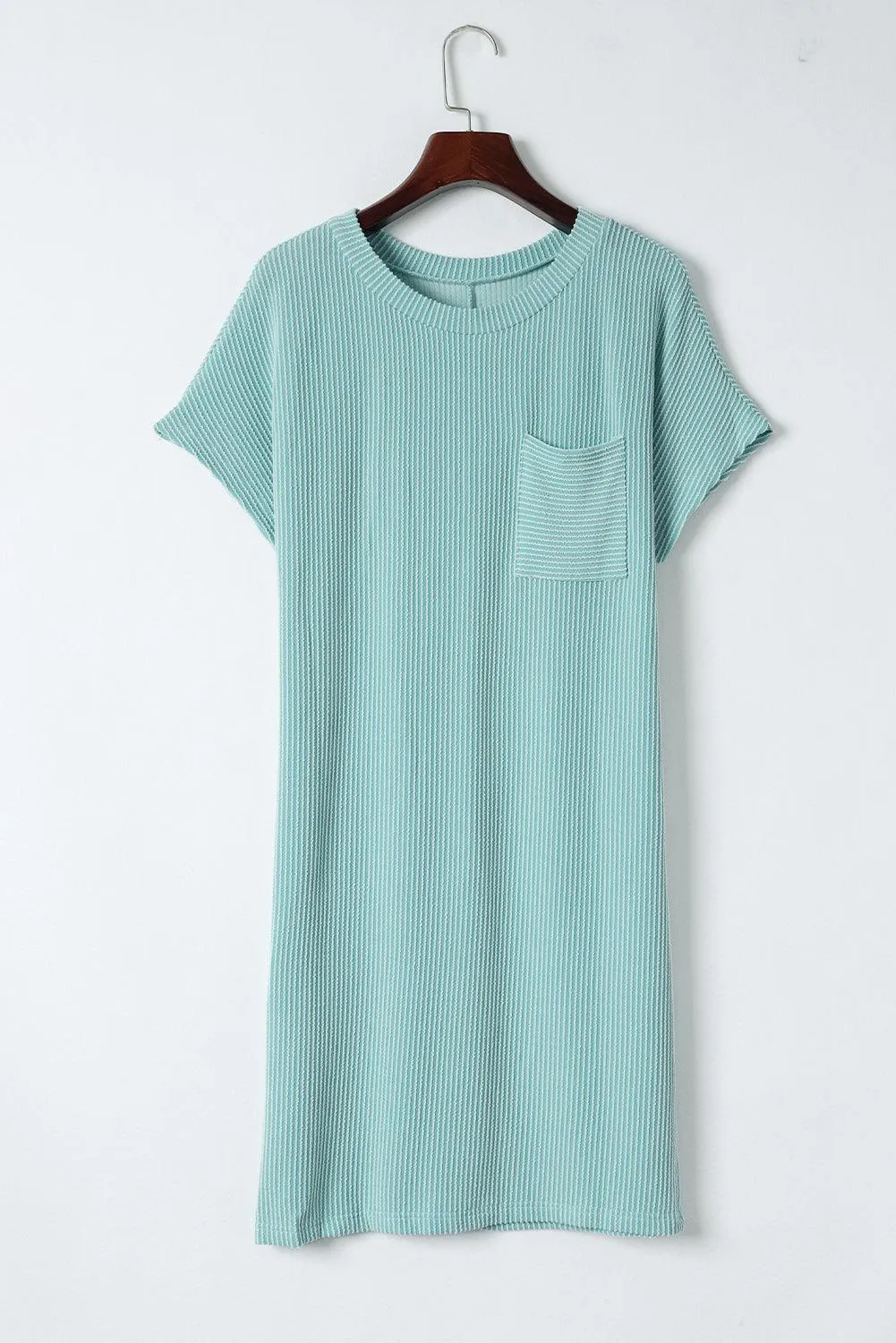 Ribbed Knit Shift Dress with Stripes