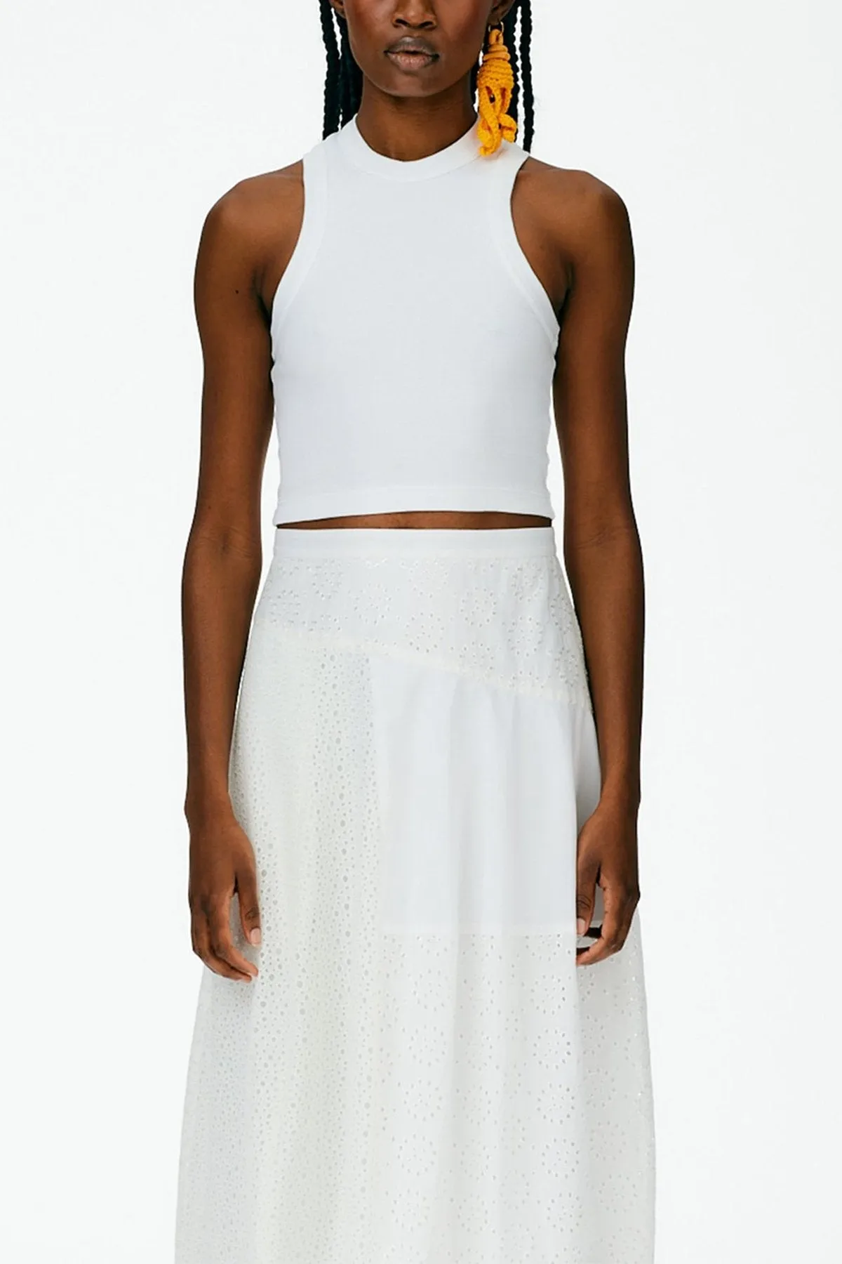 Ribbed T-Shirt Cropped Tank in White