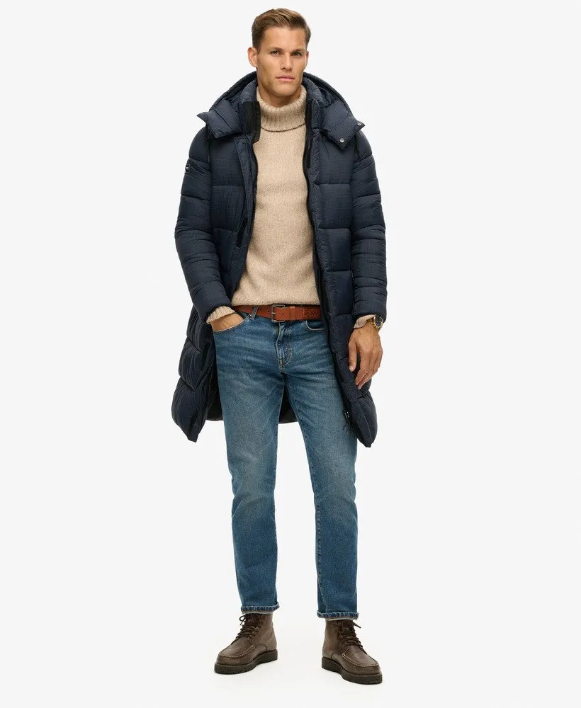 Ripstop Longline Puffer Jacket | Eclipse Navy Grid