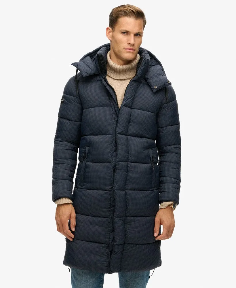 Ripstop Longline Puffer Jacket | Eclipse Navy Grid