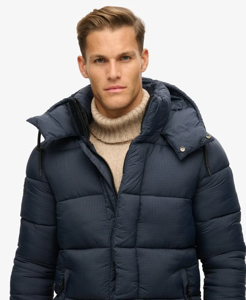Ripstop Longline Puffer Jacket | Eclipse Navy Grid