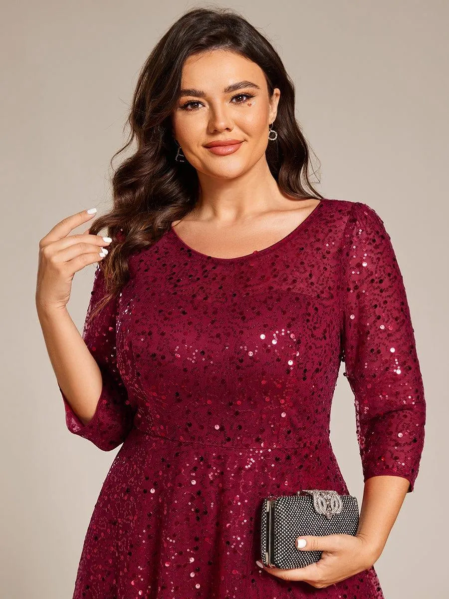 Robe d'invitée de mariage grande taille à manches 3/4 et à paillettes