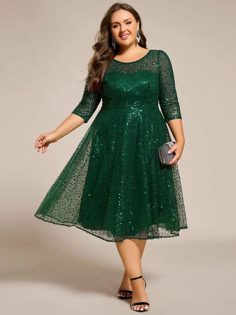 Robe d'invitée de mariage grande taille à manches 3/4 et à paillettes