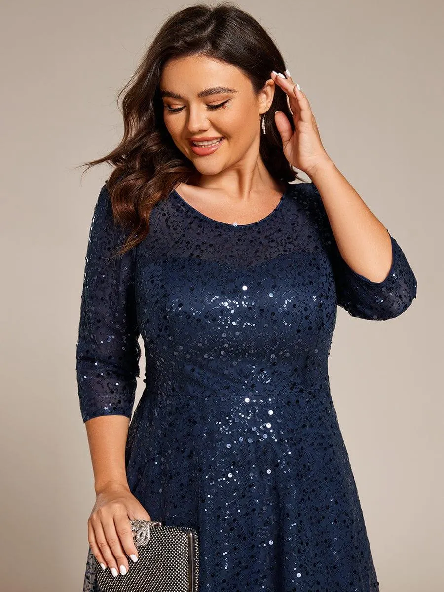Robe d'invitée de mariage grande taille à manches 3/4 et à paillettes