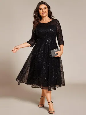 Robe d'invitée de mariage grande taille à manches 3/4 et à paillettes