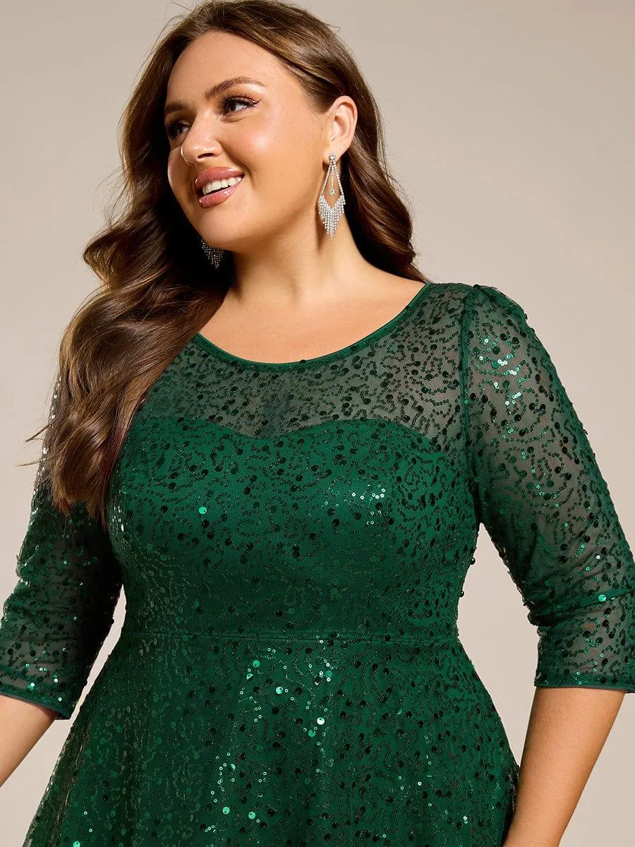 Robe d'invitée de mariage grande taille à manches 3/4 et à paillettes