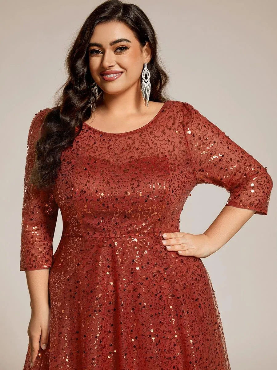 Robe d'invitée de mariage grande taille à manches 3/4 et à paillettes