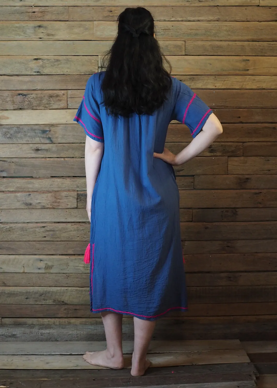 Romina Maxi Dress in Blue and Hot Pink
