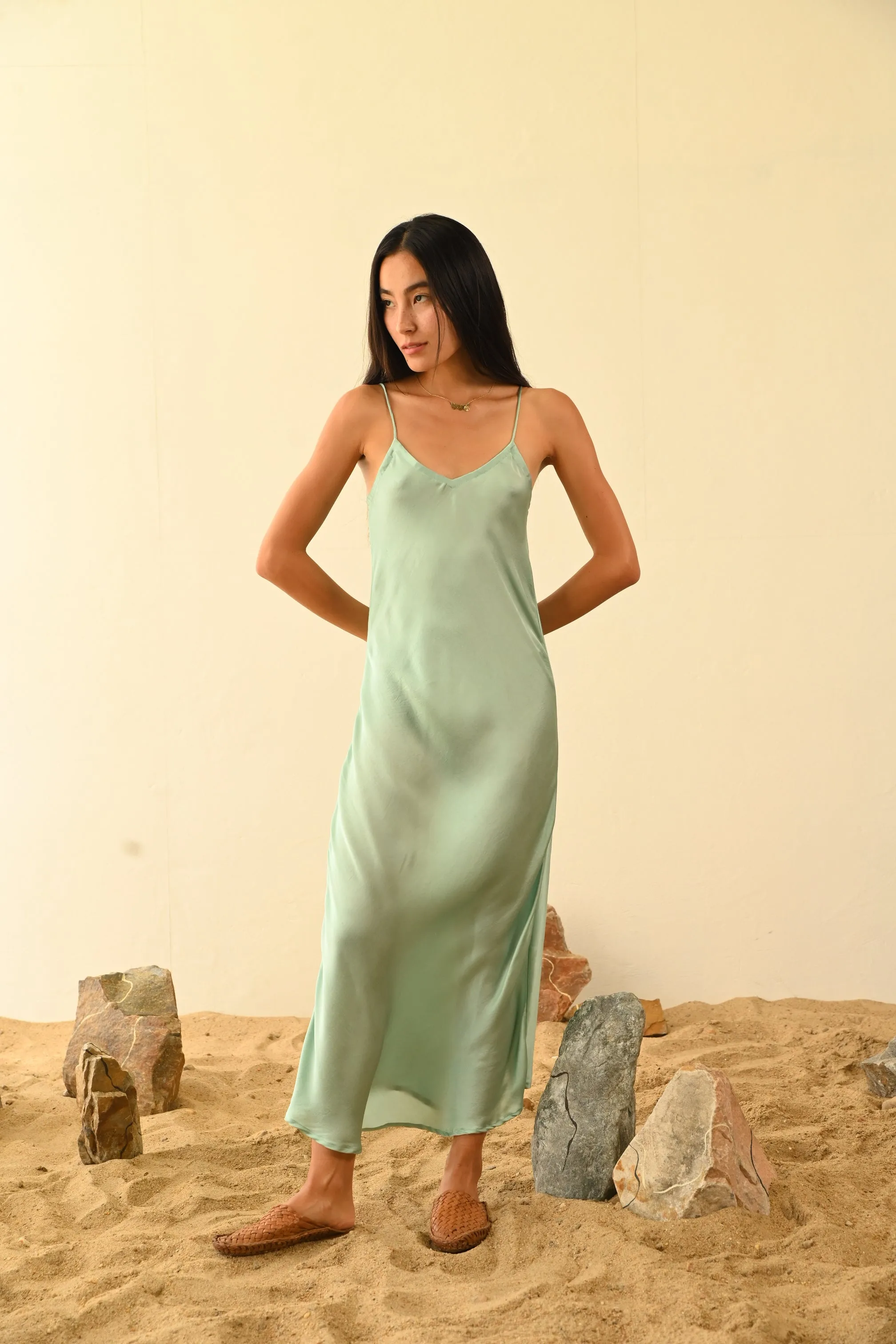 Rose Slip Dress // Aquamarine