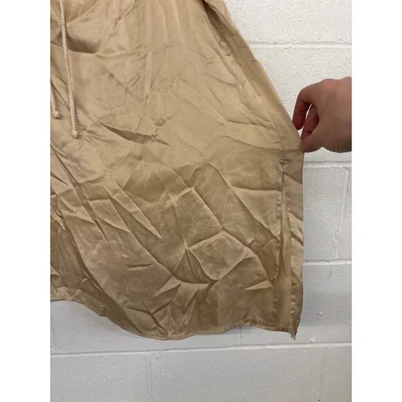 RTR Donni Sz S/M Cream Beige Satin Silky Cinch Slip Midi Skirt