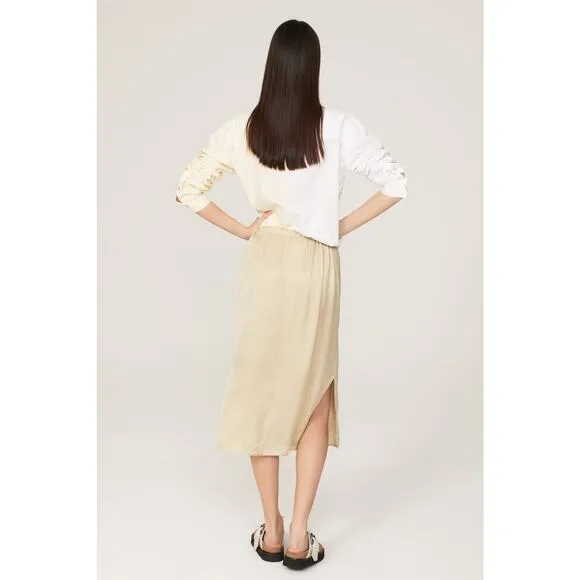 RTR Donni Sz S/M Cream Beige Satin Silky Cinch Slip Midi Skirt