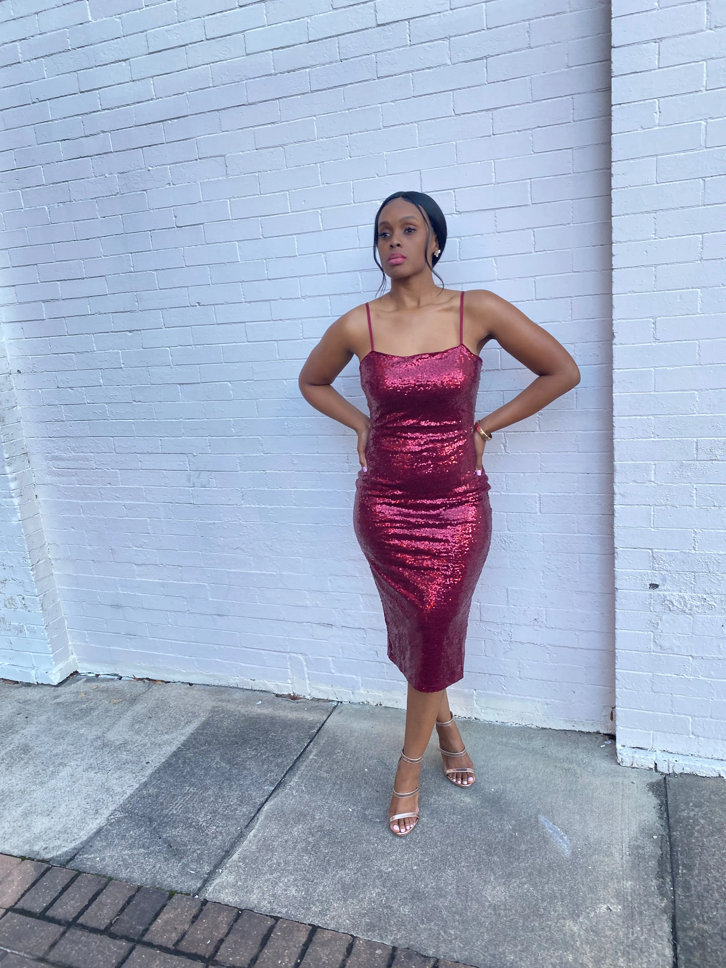 “Ruby Red” Sequined Midi (Clearance)