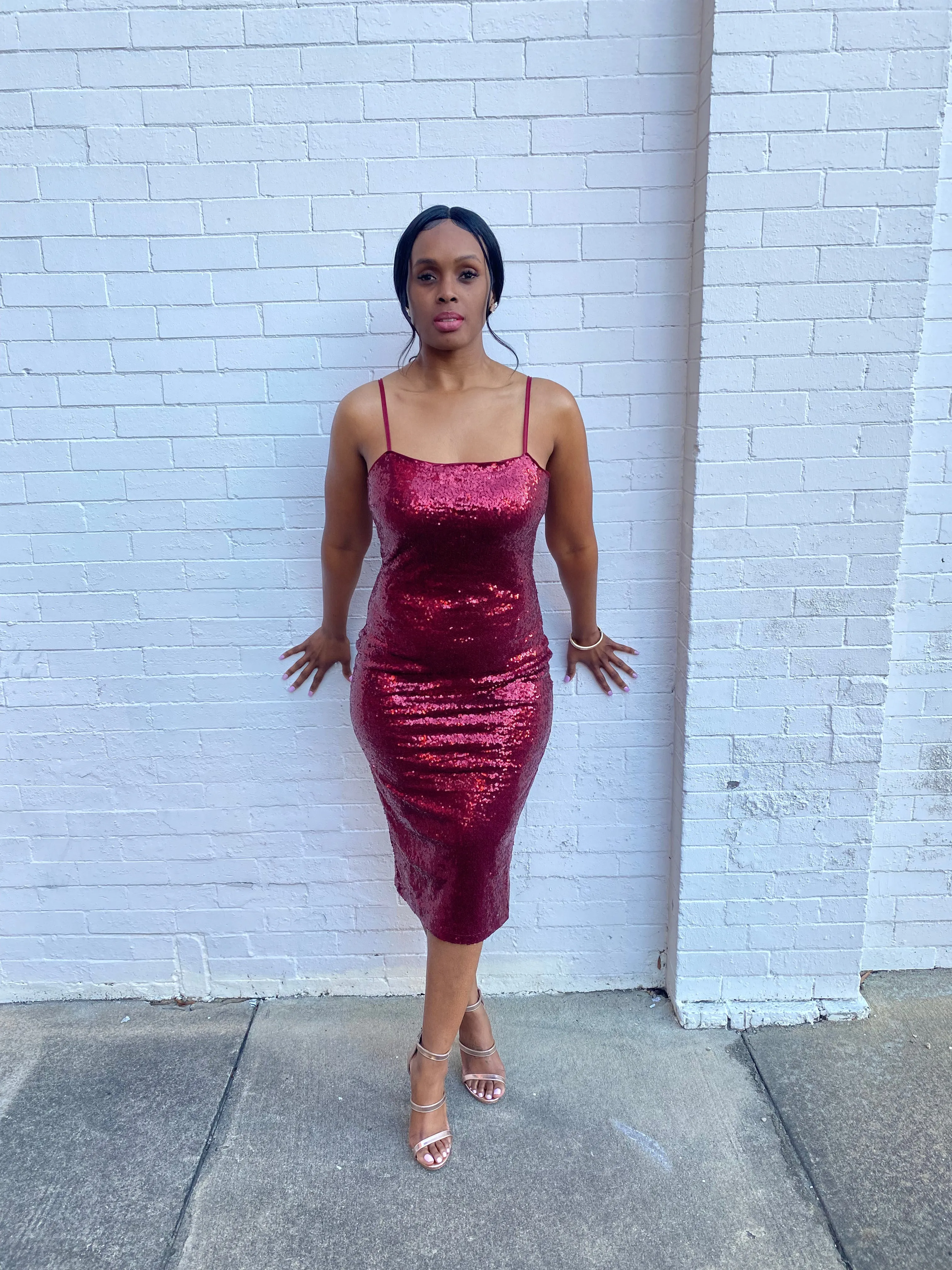 “Ruby Red” Sequined Midi (Clearance)