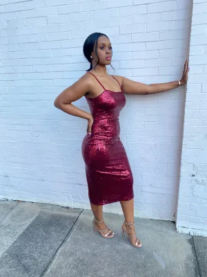 “Ruby Red” Sequined Midi (Clearance)