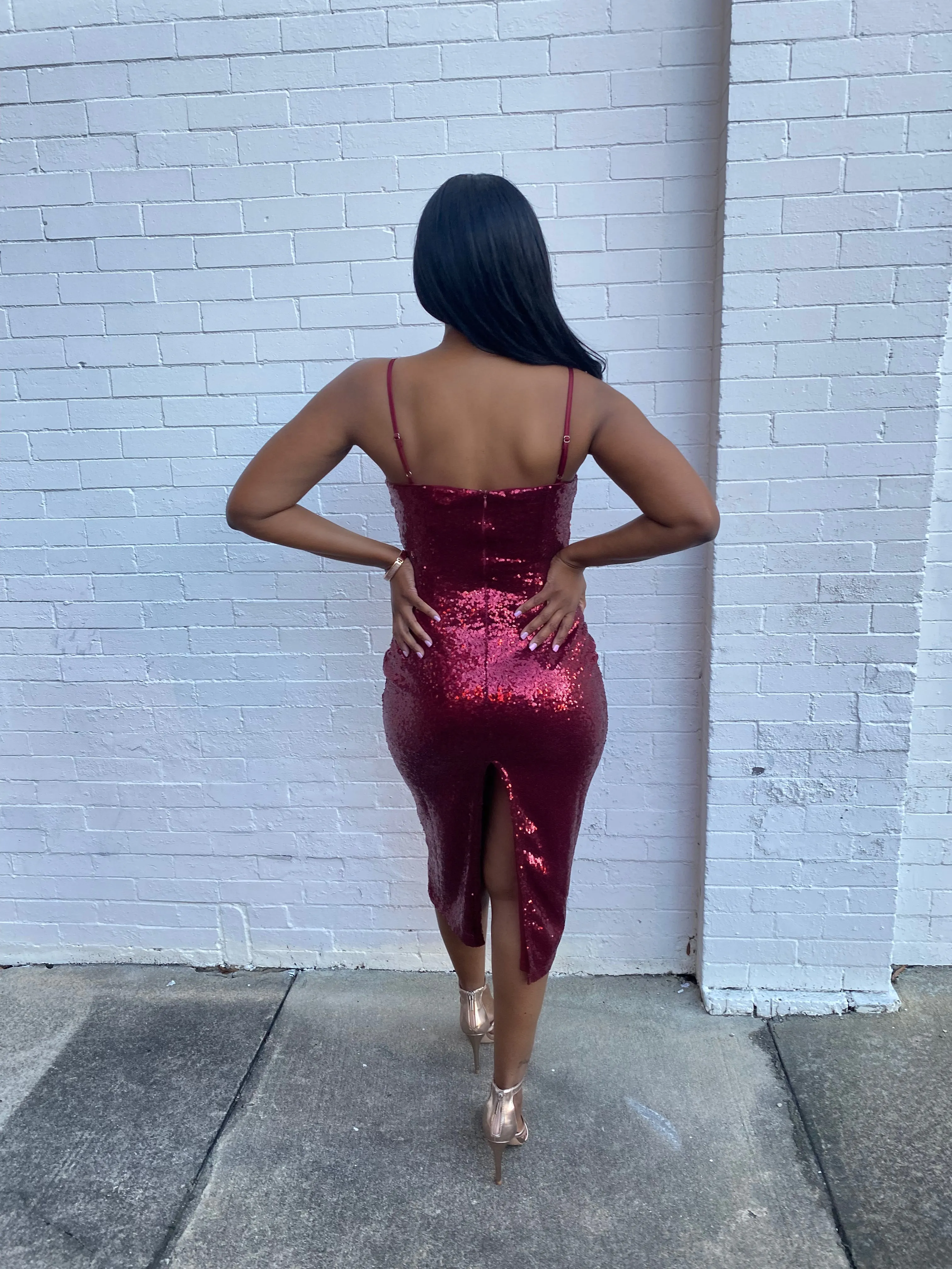 “Ruby Red” Sequined Midi (Clearance)