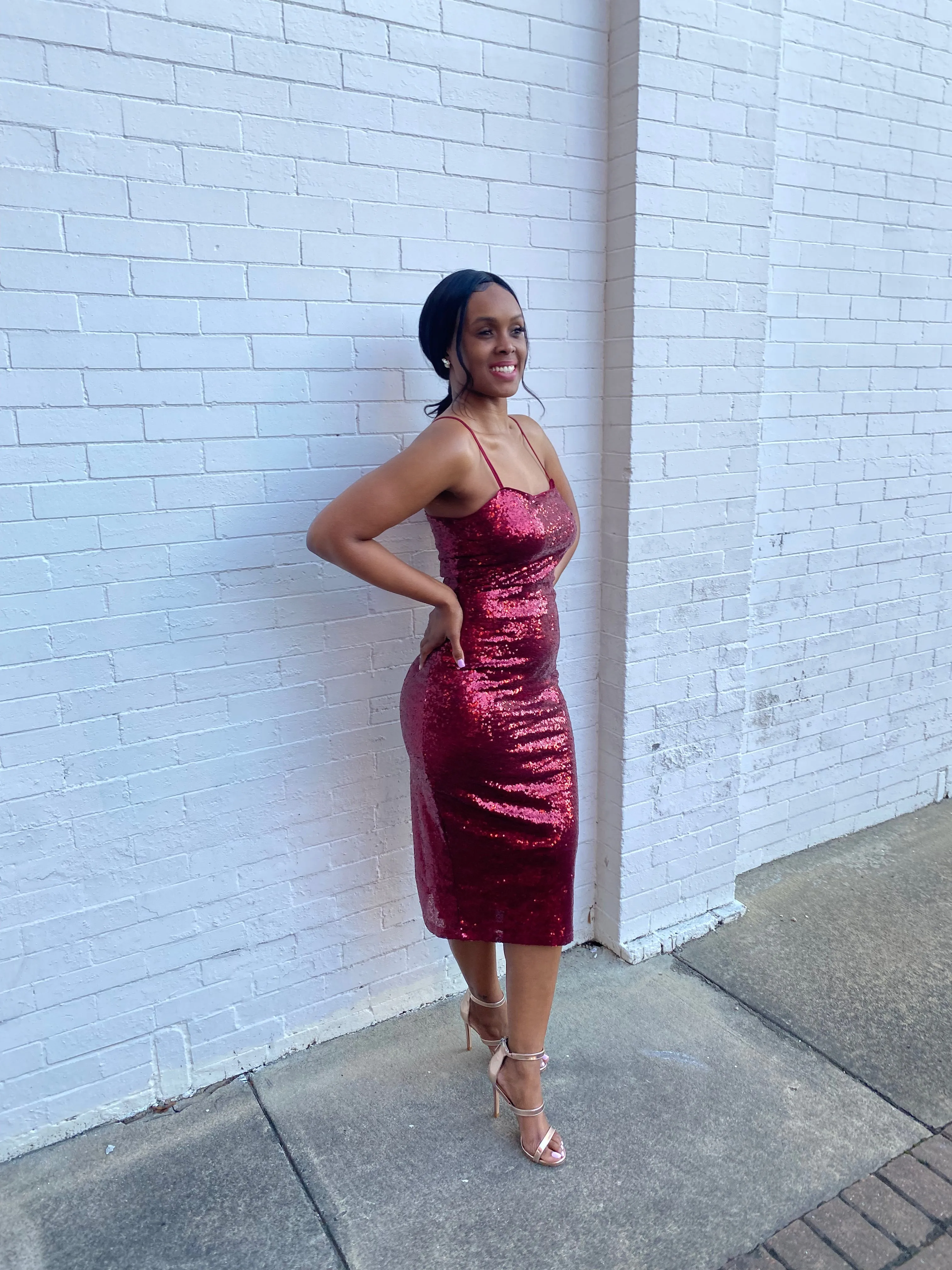 “Ruby Red” Sequined Midi (Clearance)