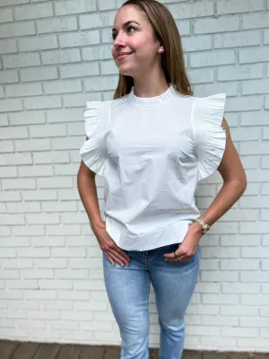 Ruffle Sleeve Poplin Top