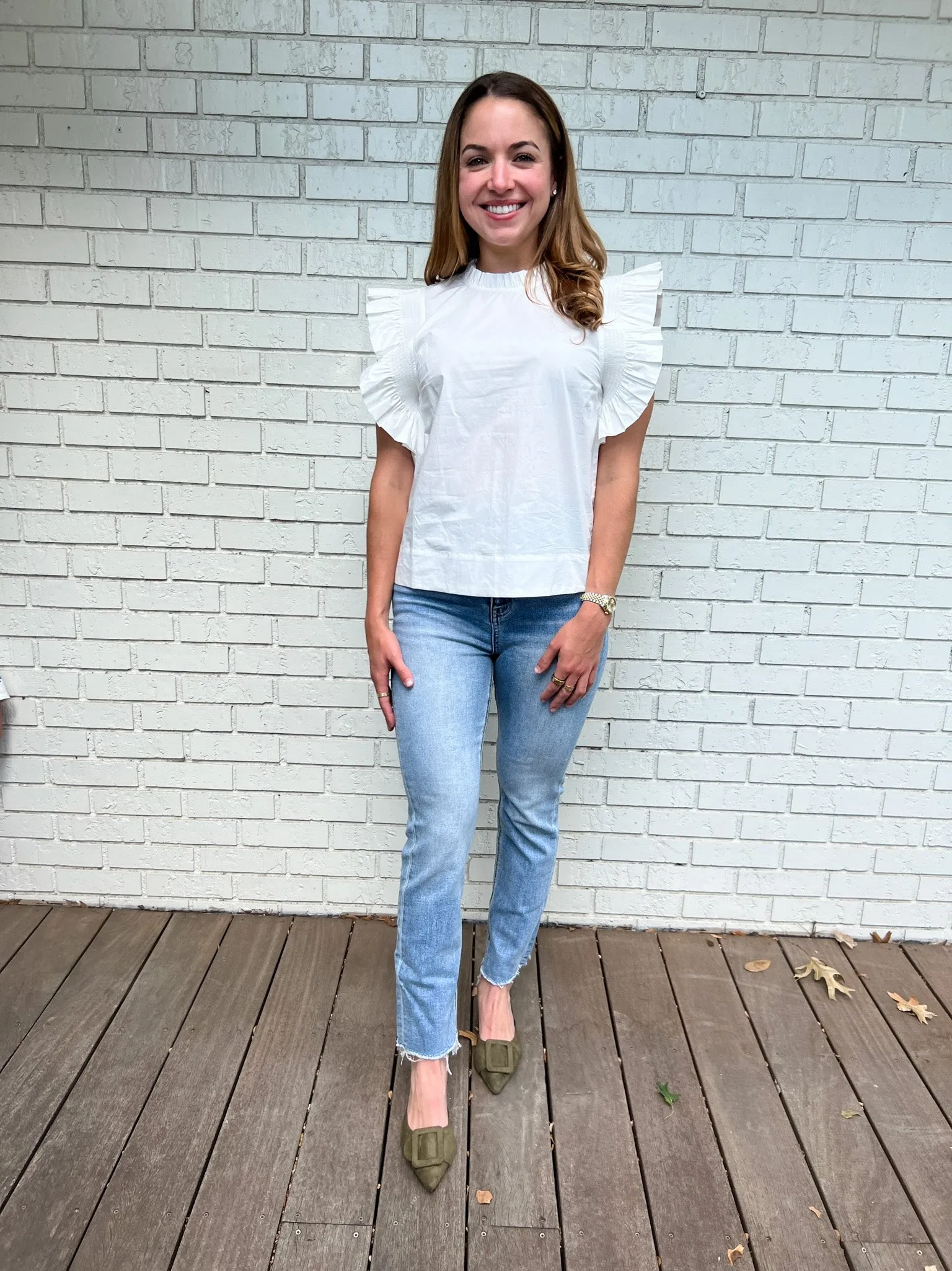Ruffle Sleeve Poplin Top