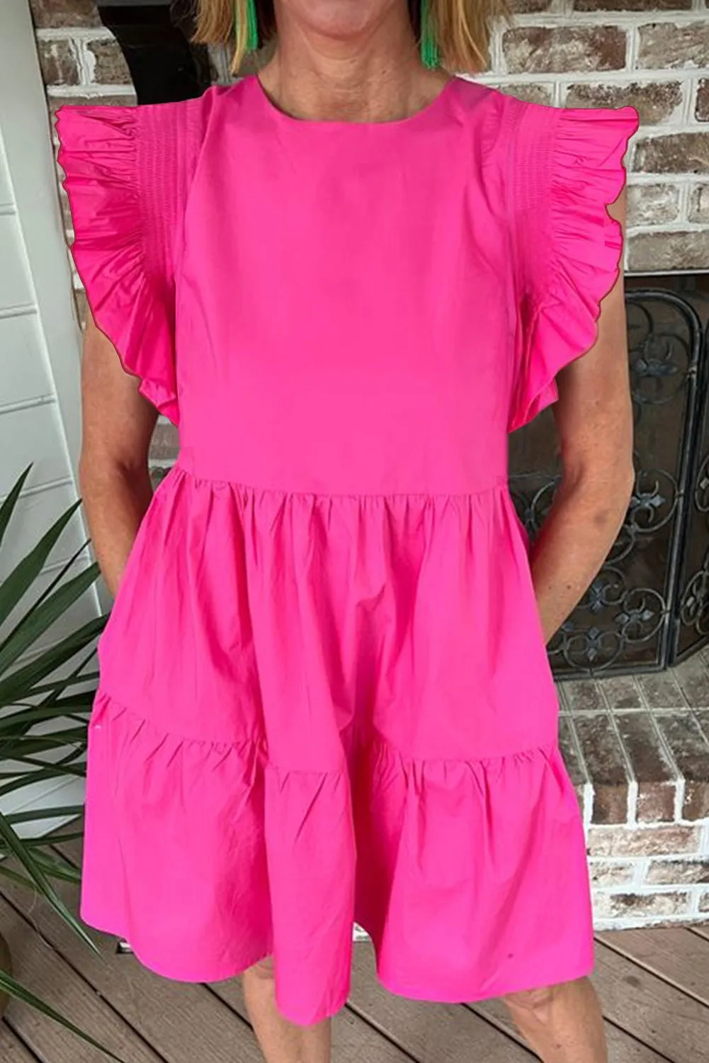 Ruffled Sleeve Babydoll Mini Dress with Tiered Skirt